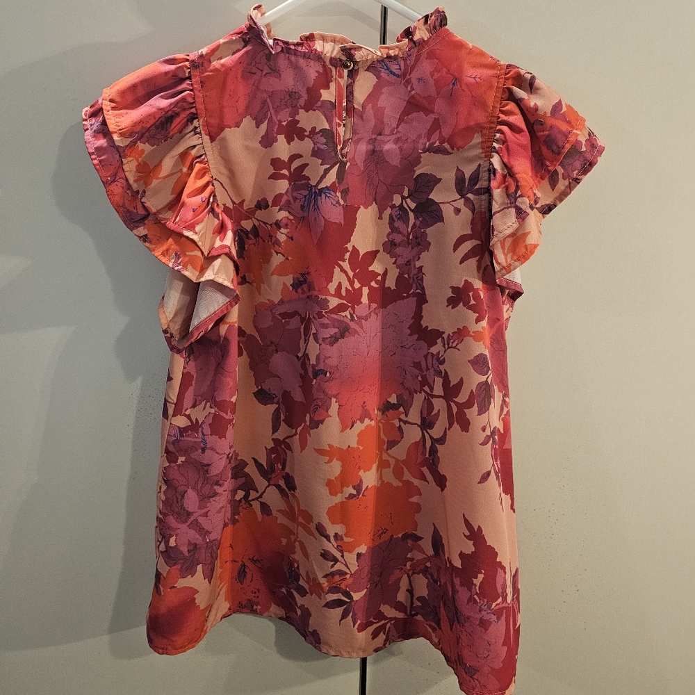 Entro Floral Ruffle Blouse - Pink and Red Womans Medium - Picture 4 of 6